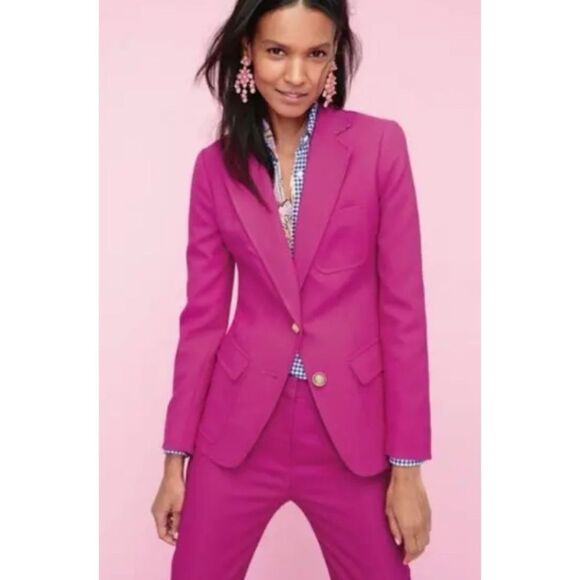 J.CREW Rhodes Wool Fuscia Pink Blazer Size 00 ~ New No Tags - Picture 3 of 9